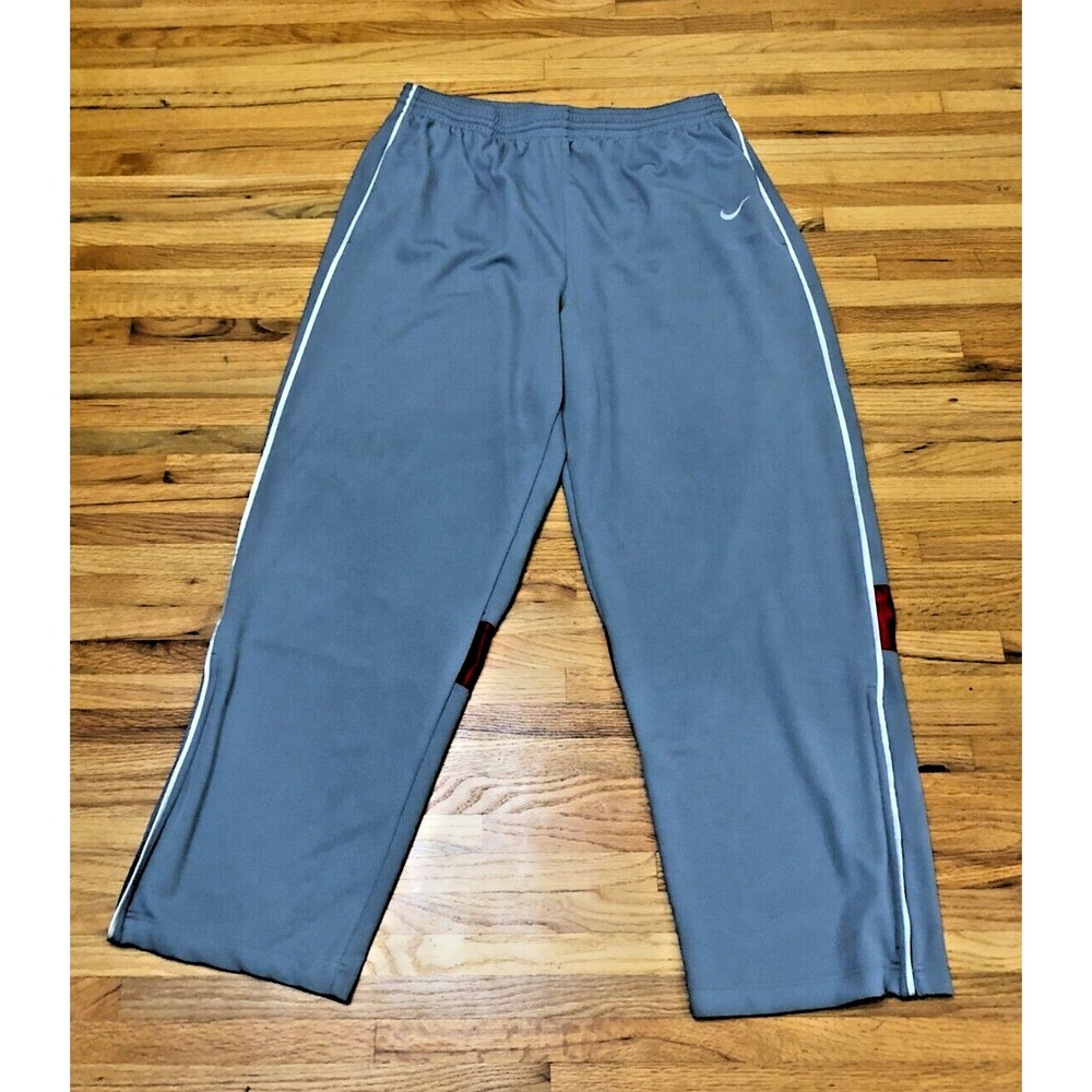 Nike Track Pants Men XXL Gray Logo Embroidered Straight Leg High Rise Drawstring